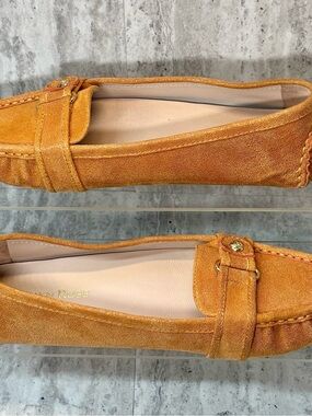 Taryn Rose Caress Tangerine Orange Driving Mocs Flats Slip Ons Loafers Sz 7.5M
